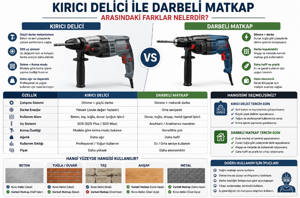 Kırıcı Delici ile Darbeli Matkap Arasındaki Farklar Nelerdir?