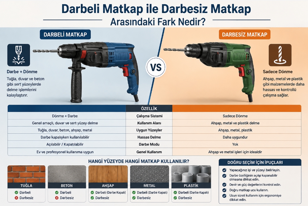Darbeli Matkap ile Darbesiz Matkap Arasındaki Fark Nedir?